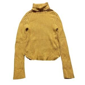 Y2K Ribbed Yellow Turtle Neck Long Sleeve Cotton Size Medium American Eagle